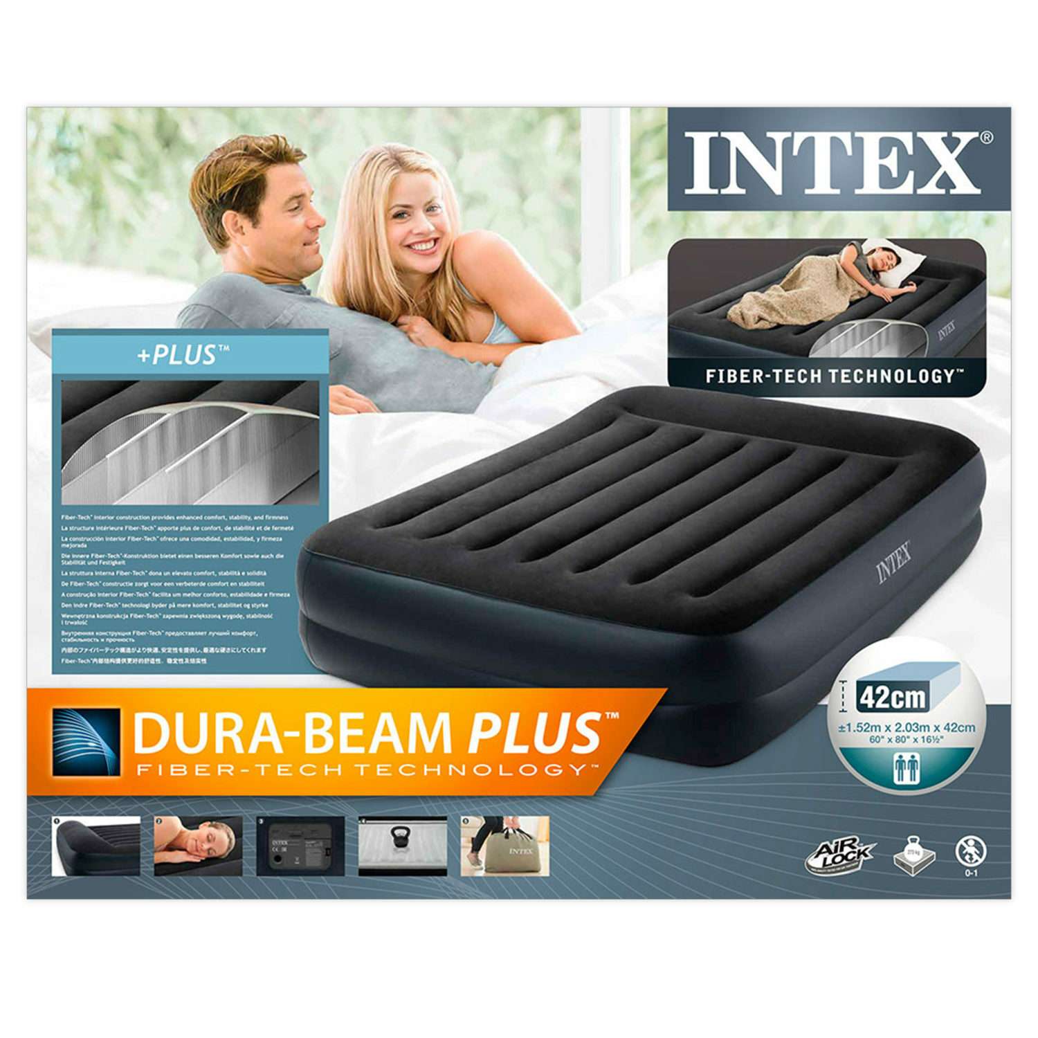 Надувной матрас INTEX Кровать с высокими подголовниками и встроенным насосом 152х203х42см - фото 4