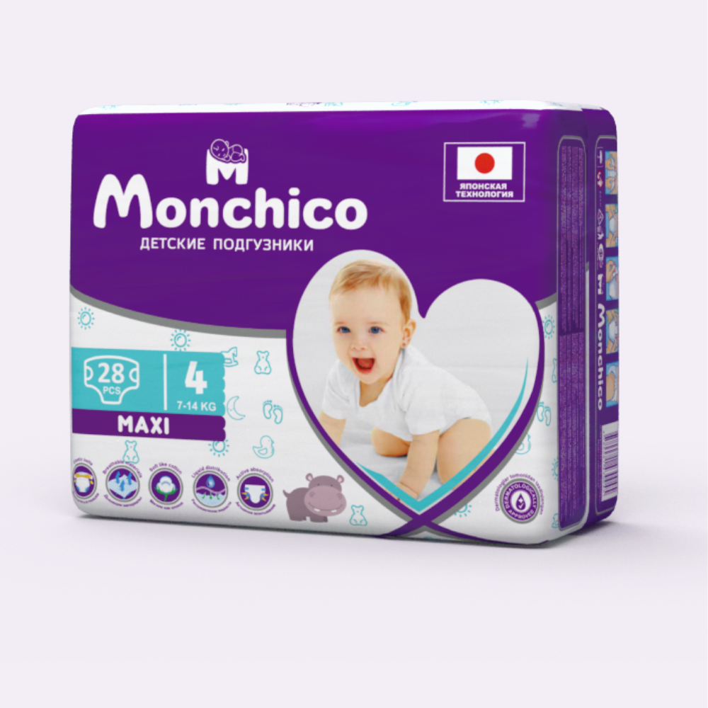 Детские подгузники Monchico MAXI 7-14 кг 28 штук - фото 1