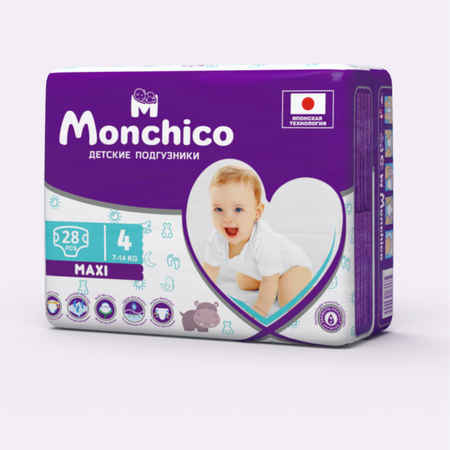 Детские подгузники Monchico MAXI 7-14 кг 28 штук