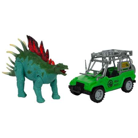 Набор игровой KiddiePlay Динозавр стегозавр с джипом 12628