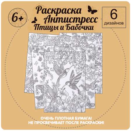 Набор раскрасок-антистресс BONDIBON Птицы и Бабочки 6 листов