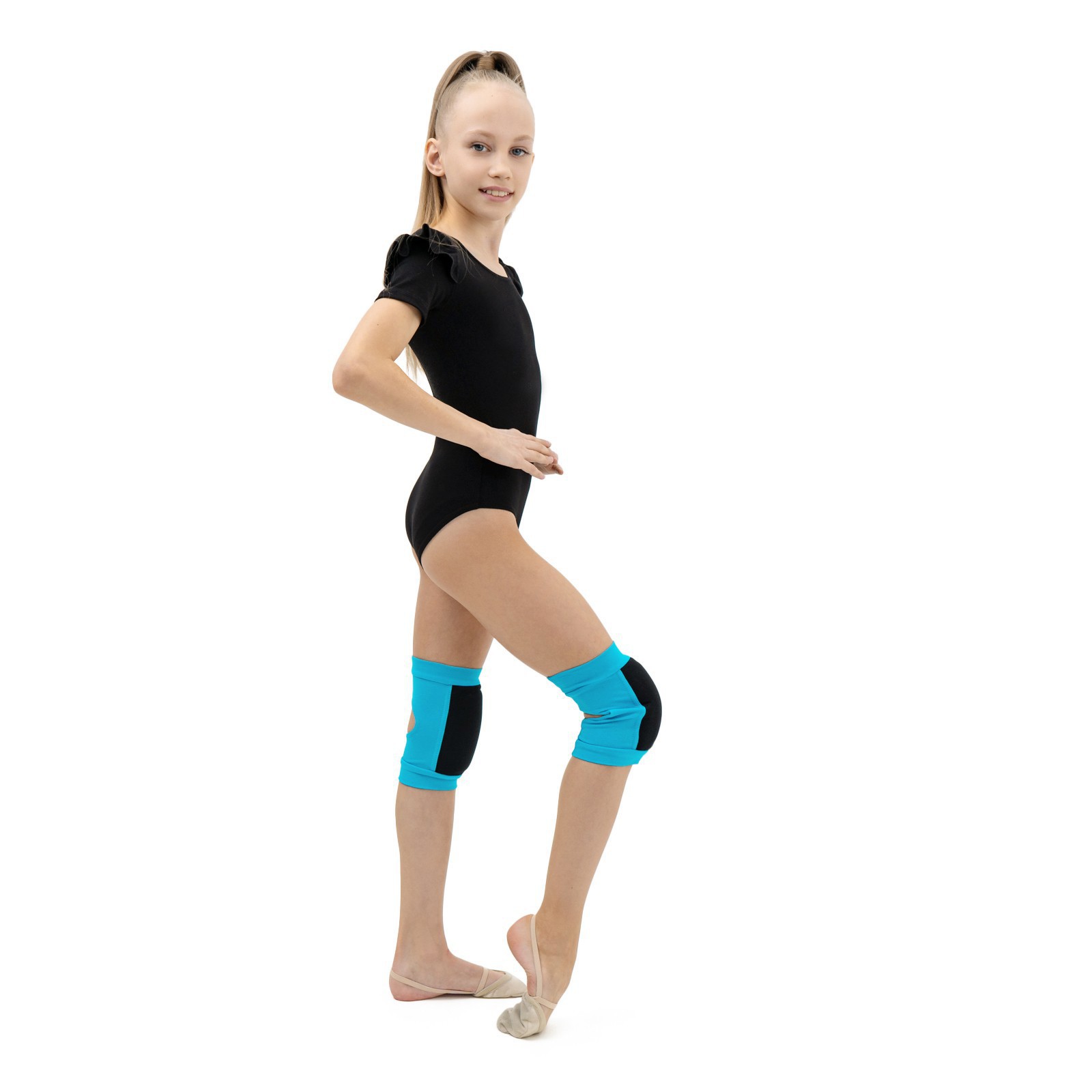 Наколенники Grace Dance для гимнастики и танцев с уплотнителем. размер M 11-14 лет. цвет бирюза/чёрный - фото 4