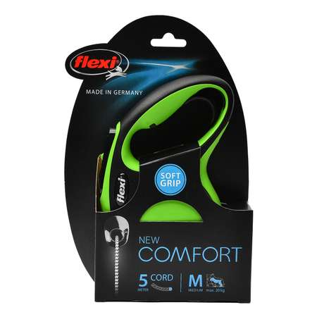 Рулетка Flexi New Comfort М трос 5м до 20кг Черный-Зеленый