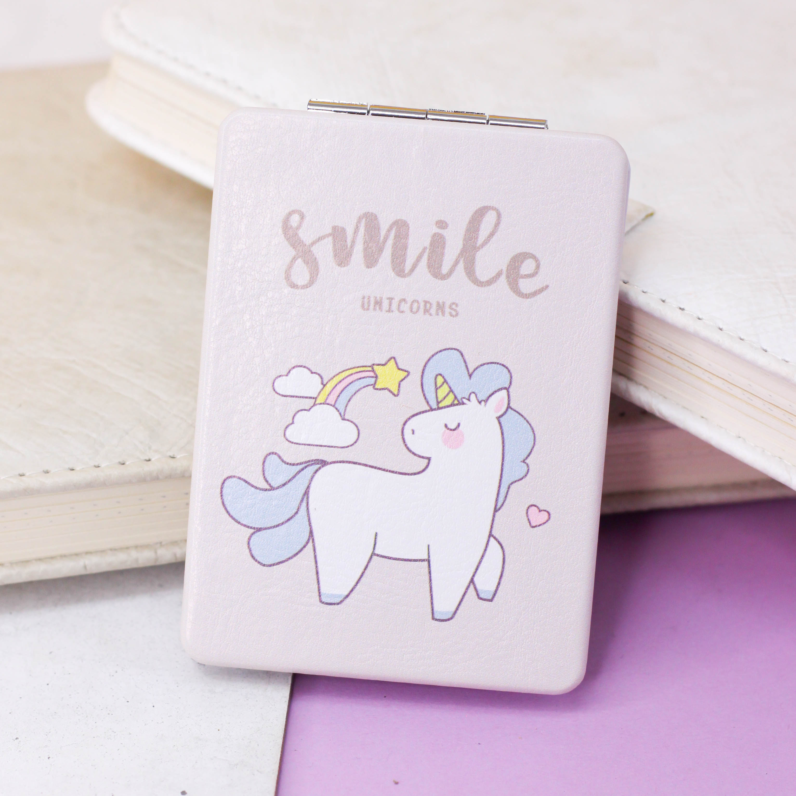 Зеркало карманное iLikeGift Unicorn smile gray с увеличением - фото 1