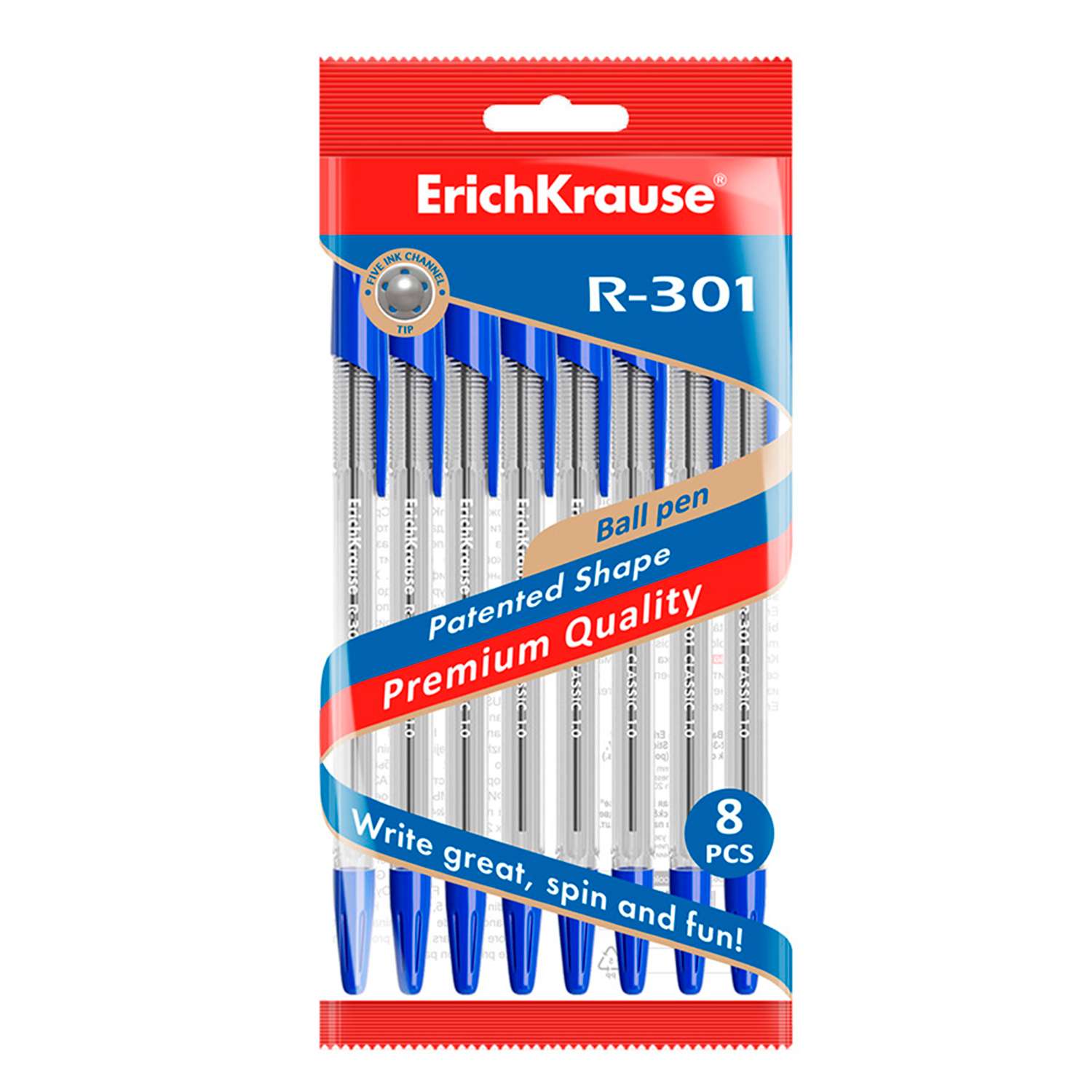 Набор шариковых ручек ErichKrause R-301 Classic Stick 8шт Синий 56610 - фото 1
