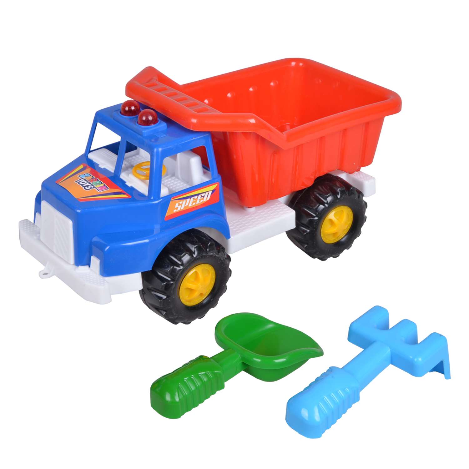 Автомобиль самосвал игрушечный Zarrin Toys Mini и набор песочный B4/синий-красный - фото 1