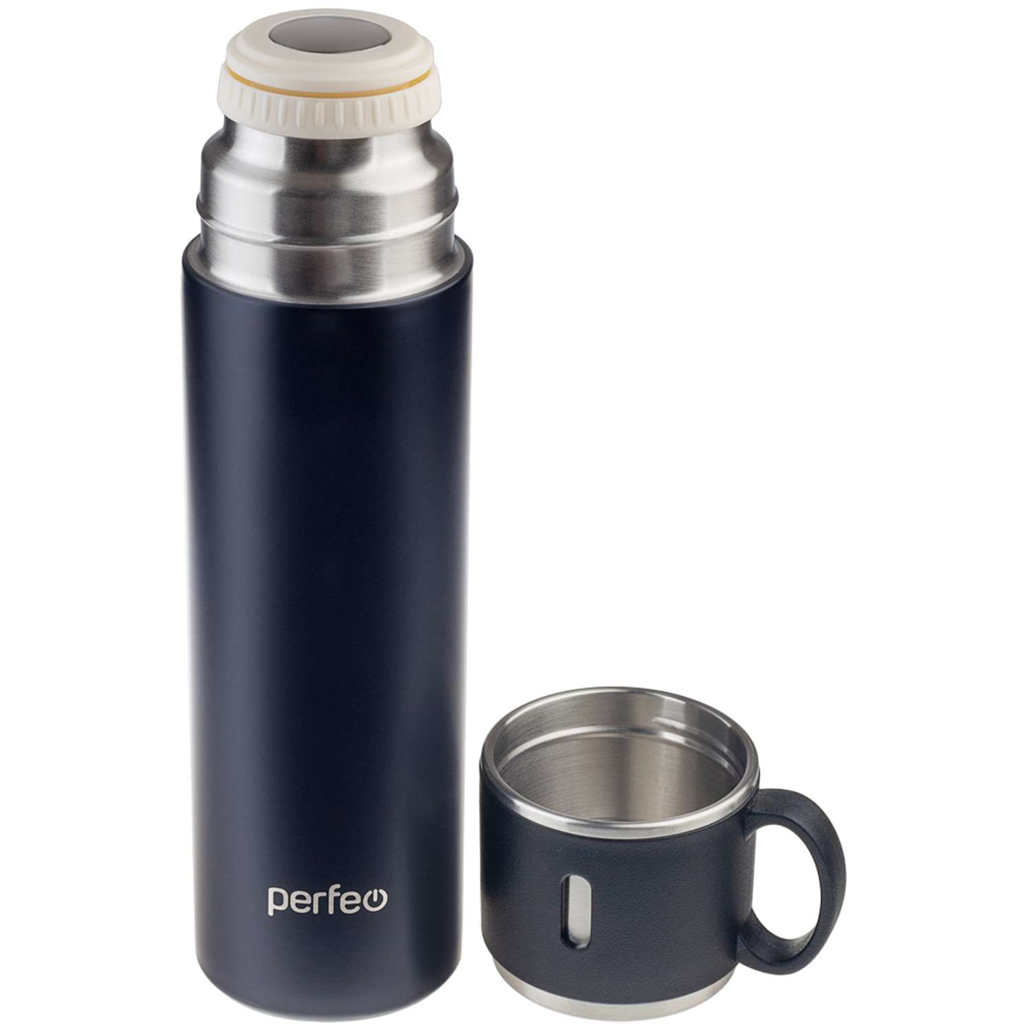 Термос Perfeo для напитков с пробкой-кнопкой и кружкой 500 мл черный - фото 2