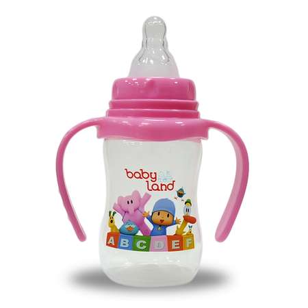 Бутылочка для кормления Baby Land с ручками 150мл и силиконовой соской Air System розовый