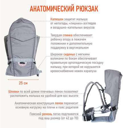 Рюкзак-кенгуру Чудо-чадо переноска для ребенка с 0 мес «‎BabyActive Simple» серый