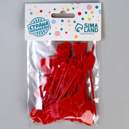 Шпажки Страна карнавалия «Сердце» в наборе 50 штук цвет красный