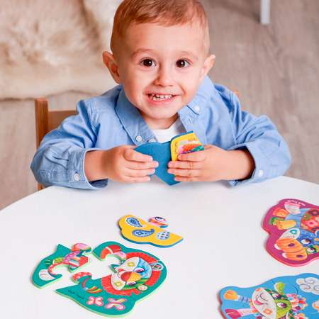 Пазлы Vladi Toys мягкие Baby Puzzle Чудо зоопарк 4 картинки 12 элементов