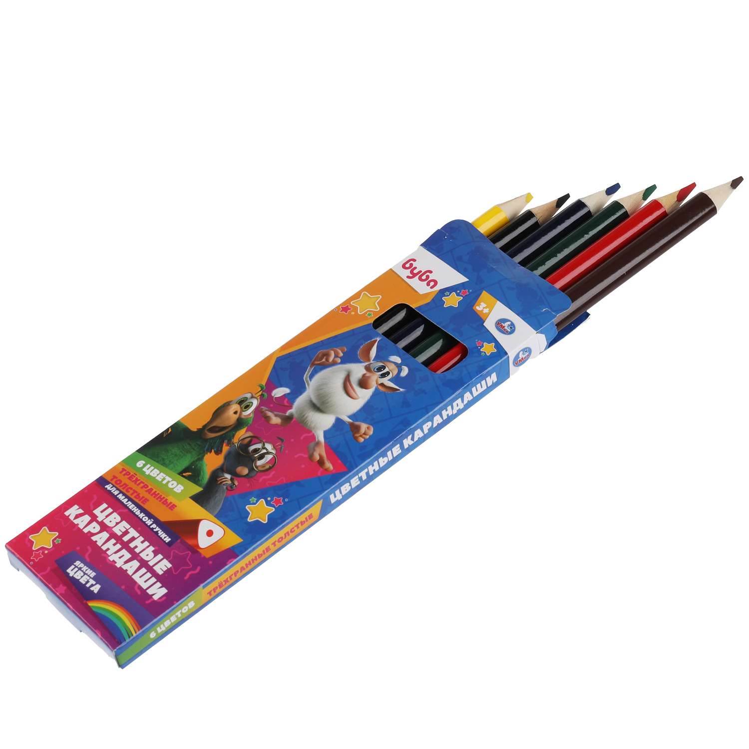 Цветные карандаши Умка Буба 6 цветов трёхгран толстые 322129 - фото 2