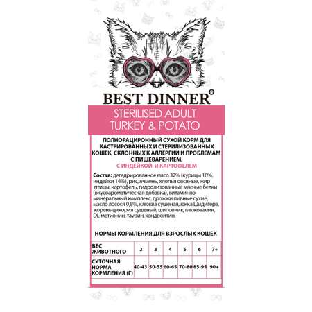 Сухой корм для кошек Best Dinner 1.5 кг (для стерилизованных и кастрированных)