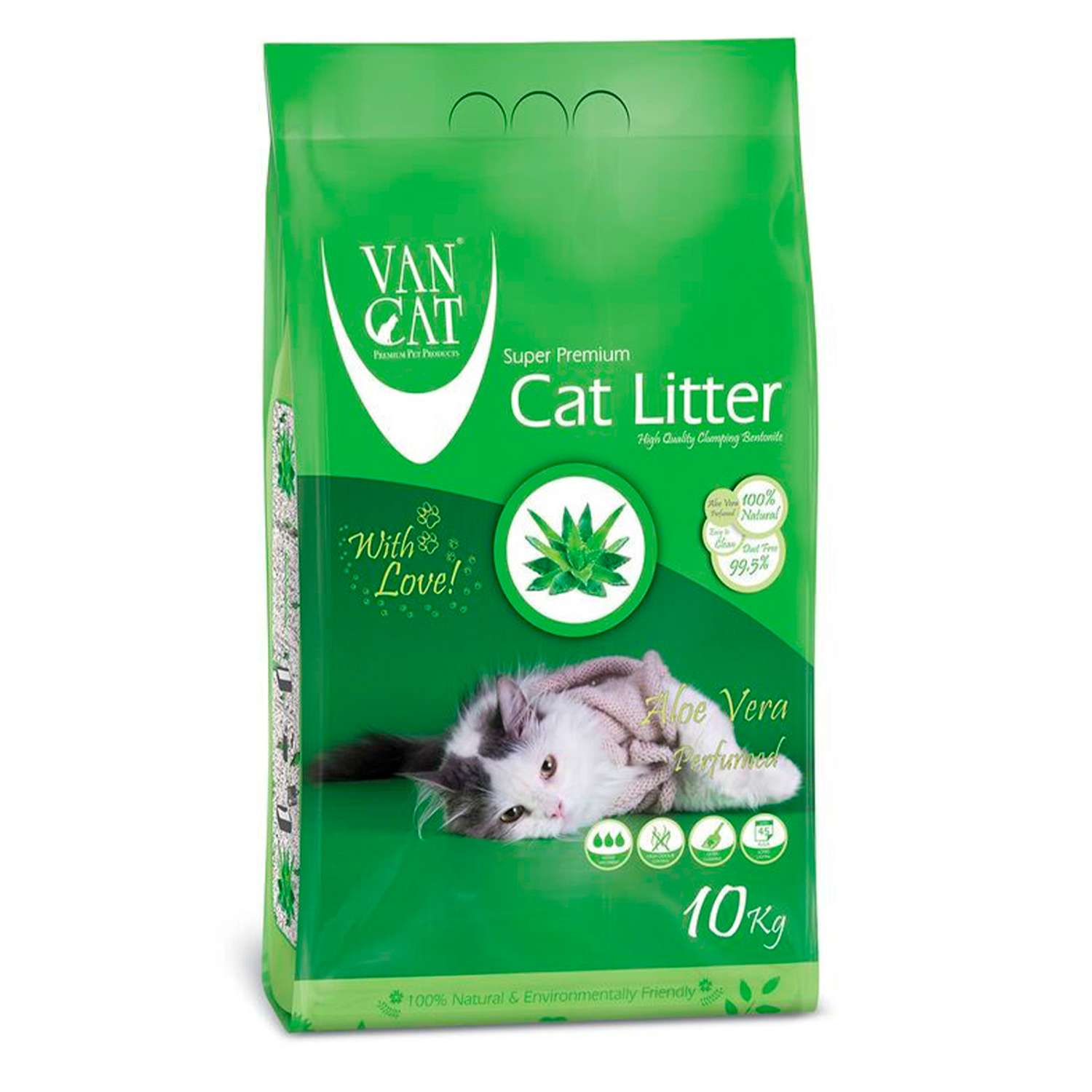 Наполнитель для кошек Van Cat Комкующийся без пыли с ароматом Алоэ вера пакет 10 кг - фото 1