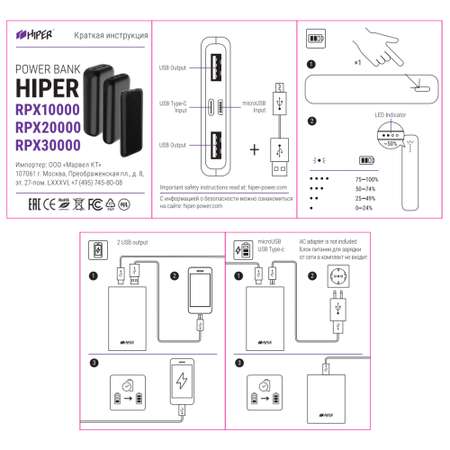 Внешний аккумулятор Hiper RPX10000 Black 10000mAh