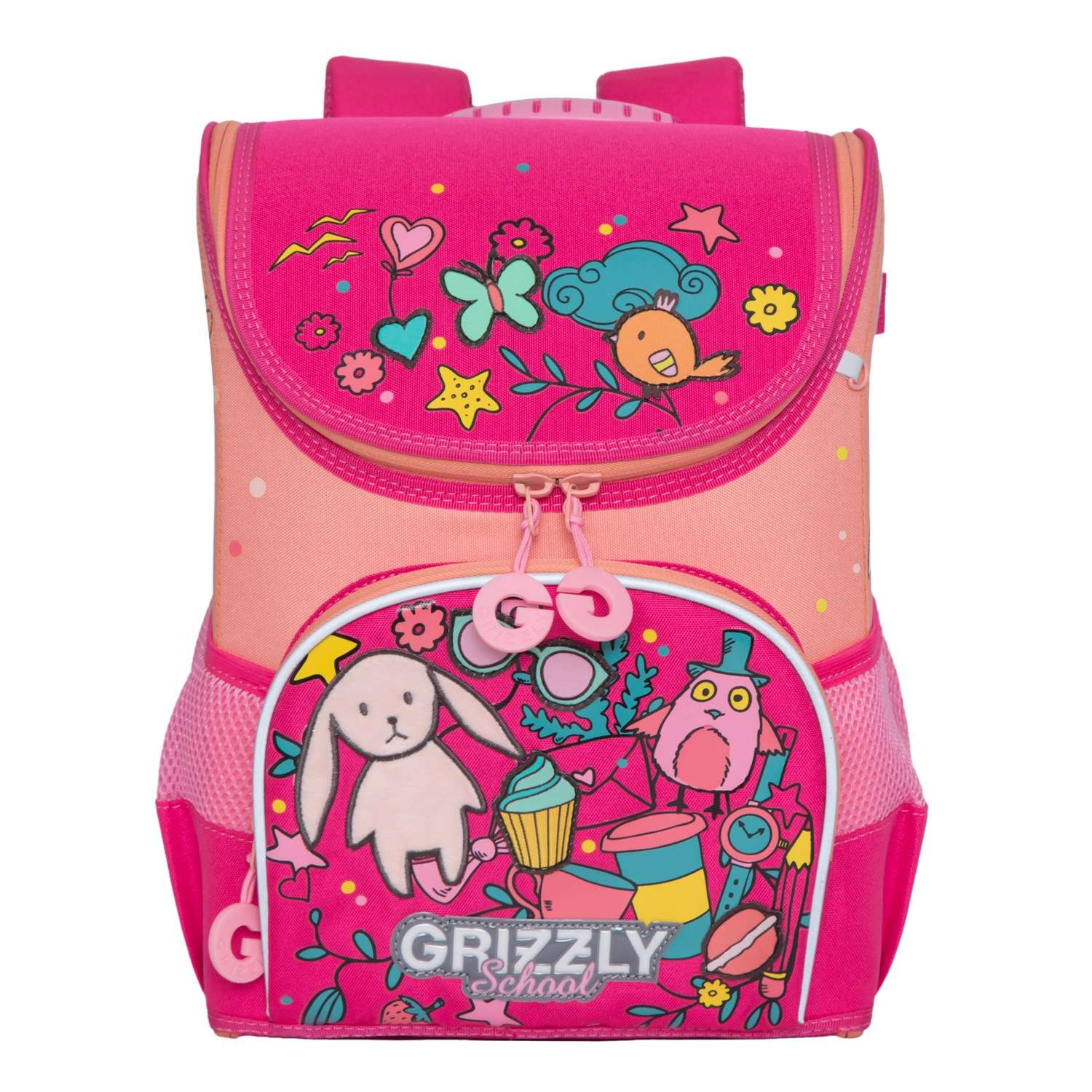 Рюкзак школьный Grizzly Нашивки Жимолость-Персиковый RAn-082-6/2 - фото 1