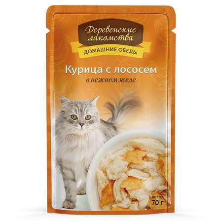 Корм для кошек Деревенские лакомства филе курица-лосось желе пауч 70г