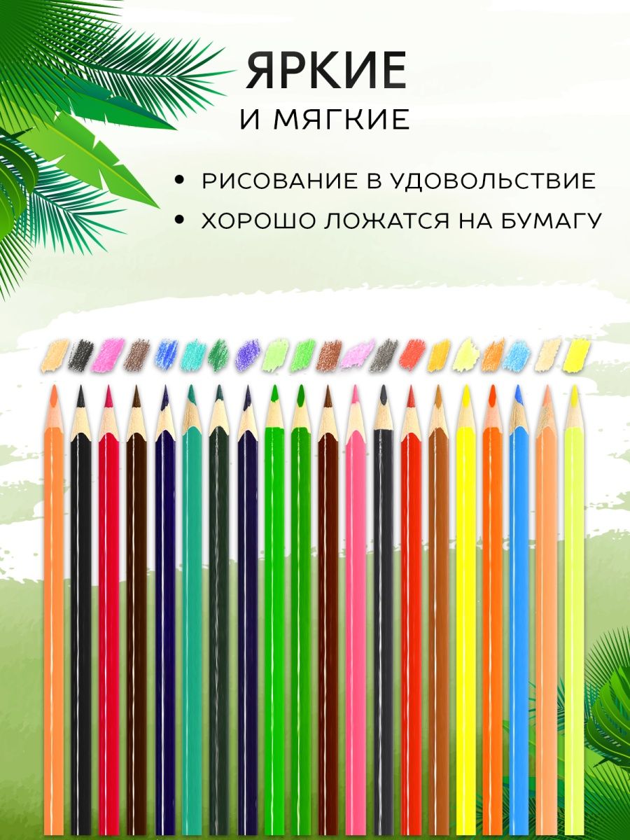 Карандаши SCHOOLFORMAT набор дикая планета 20 цветов трехгранный корпус дерево супермягкий грифель - фото 3