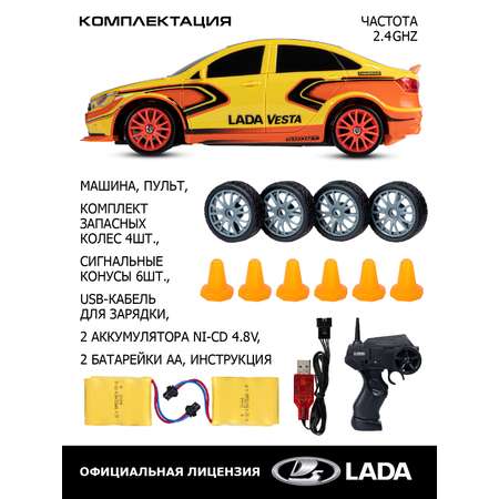 Игрушка на радиоуправлении AUTODRIVE для дрифта Lada Vesta М 1:24 с пультом и запасными колесами 2.4GHz