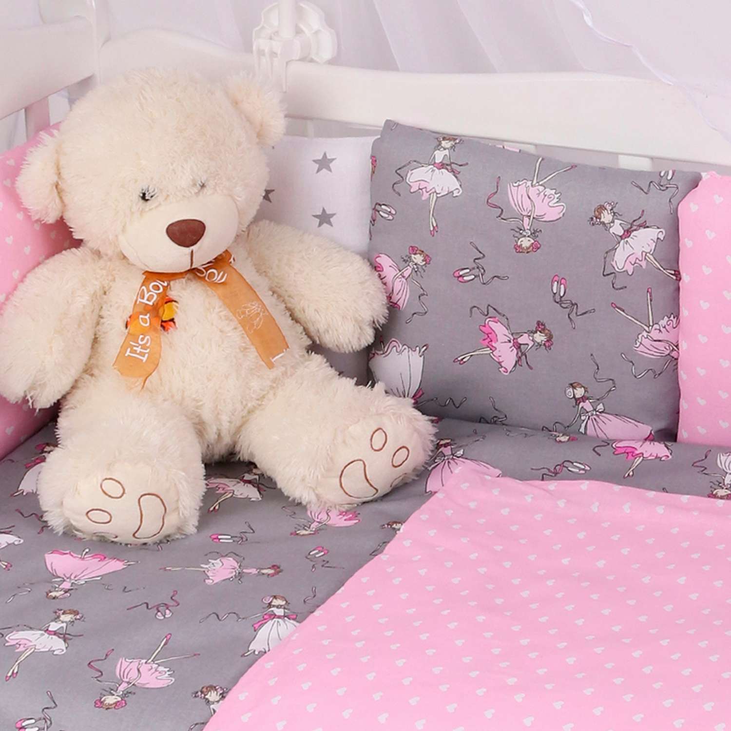 Комплект постельного белья Amarobaby Балет 8предметов Серый-Розовый - фото 12