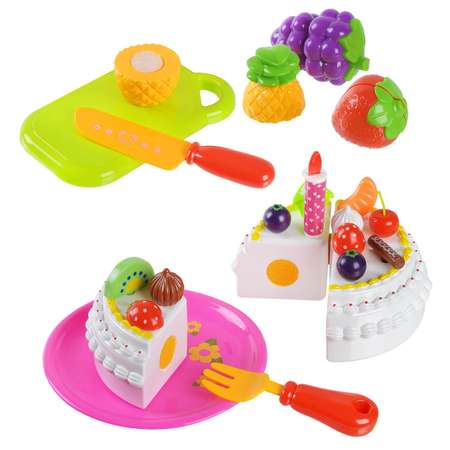 Игровой набор Помогаю маме ABTOYS торт и фрукты для резки 26 предметов