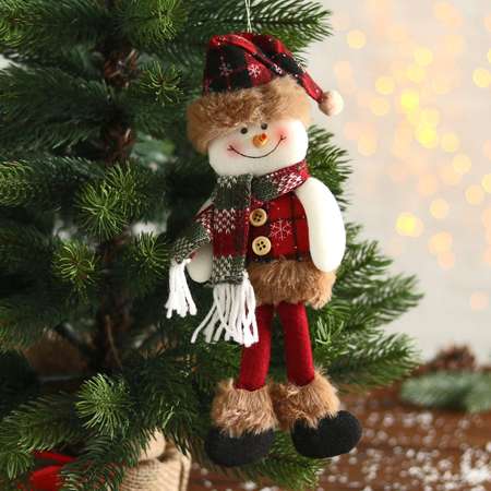 Мягкая игрушка Зимнее волшебство «Снеговик в клетку» 8х29 см красно-коричневый
