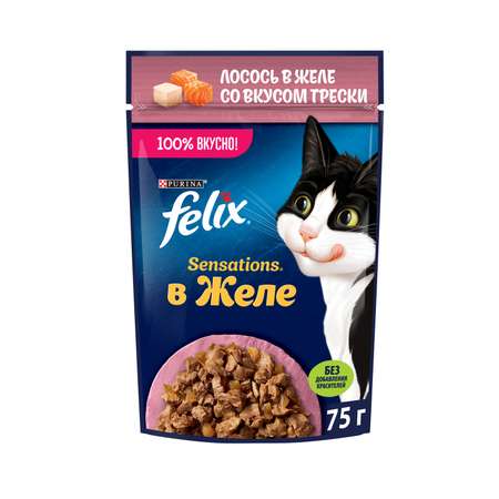 Корм для кошек Felix 75г Sensations для взрослых кошек с лососем и треской желе