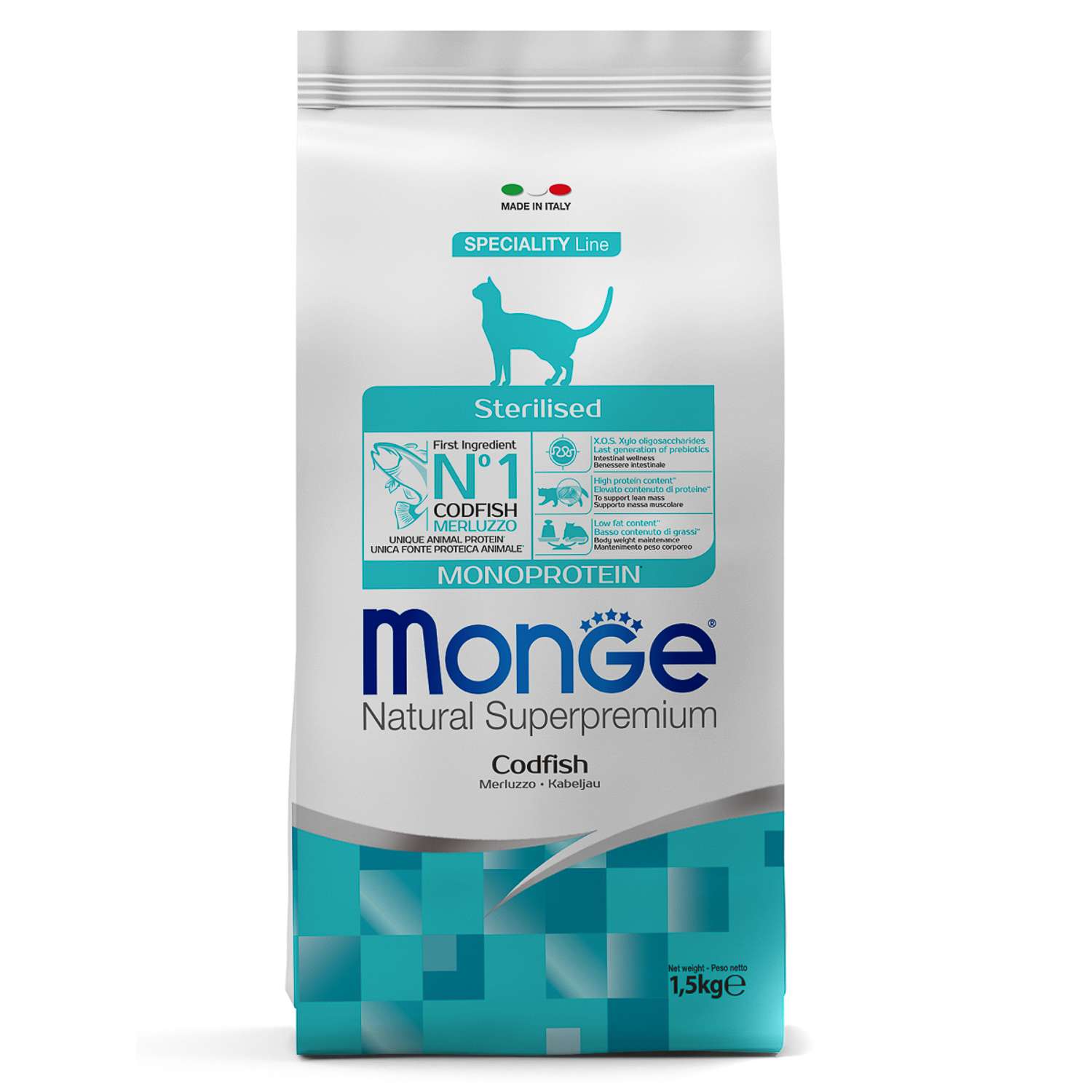 Корм для кошек MONGE Cat Monoprotein стерилизованных треска 1.5кг - фото 1
