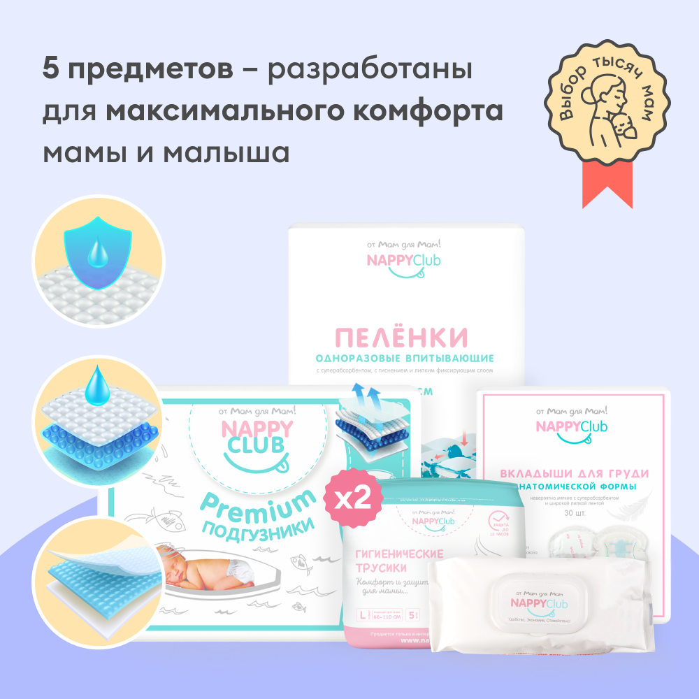 Сумка в роддом готовая NappyClub с послеродовыми трусами M и супердышащими подгузниками - фото 2