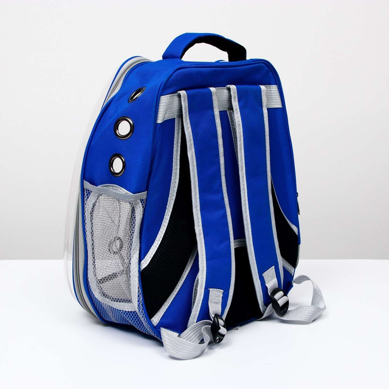 Рюкзак для переноски животных Пижон «Котик» прозрачный 34х25х40 см синий - фото 3