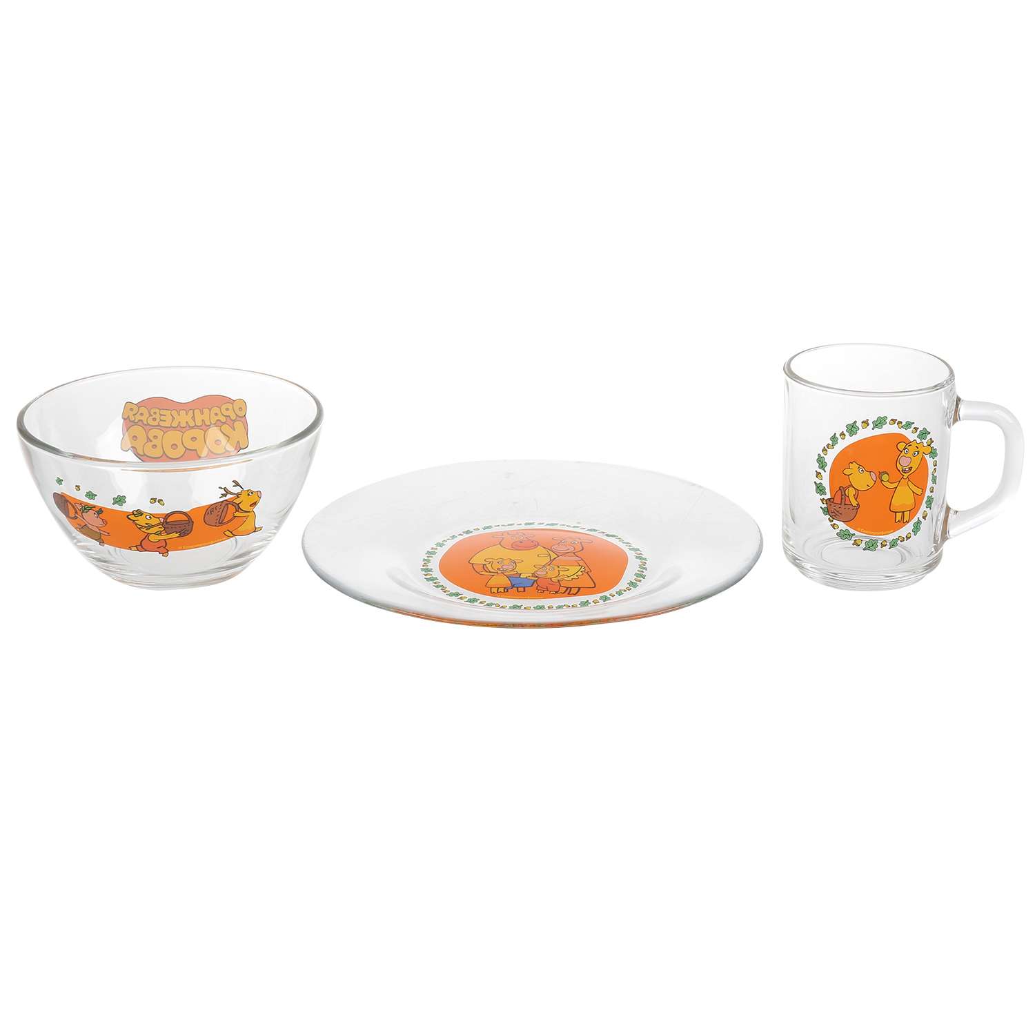 Набор посуды УМка Оранжевая корова стеклянный 3предмета 304741 - фото 1
