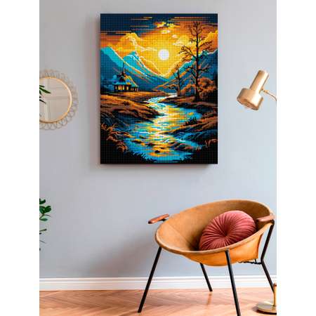 Алмазная мозаика Art on Canvas холст на подрамнике 40х50 см Закат в горах