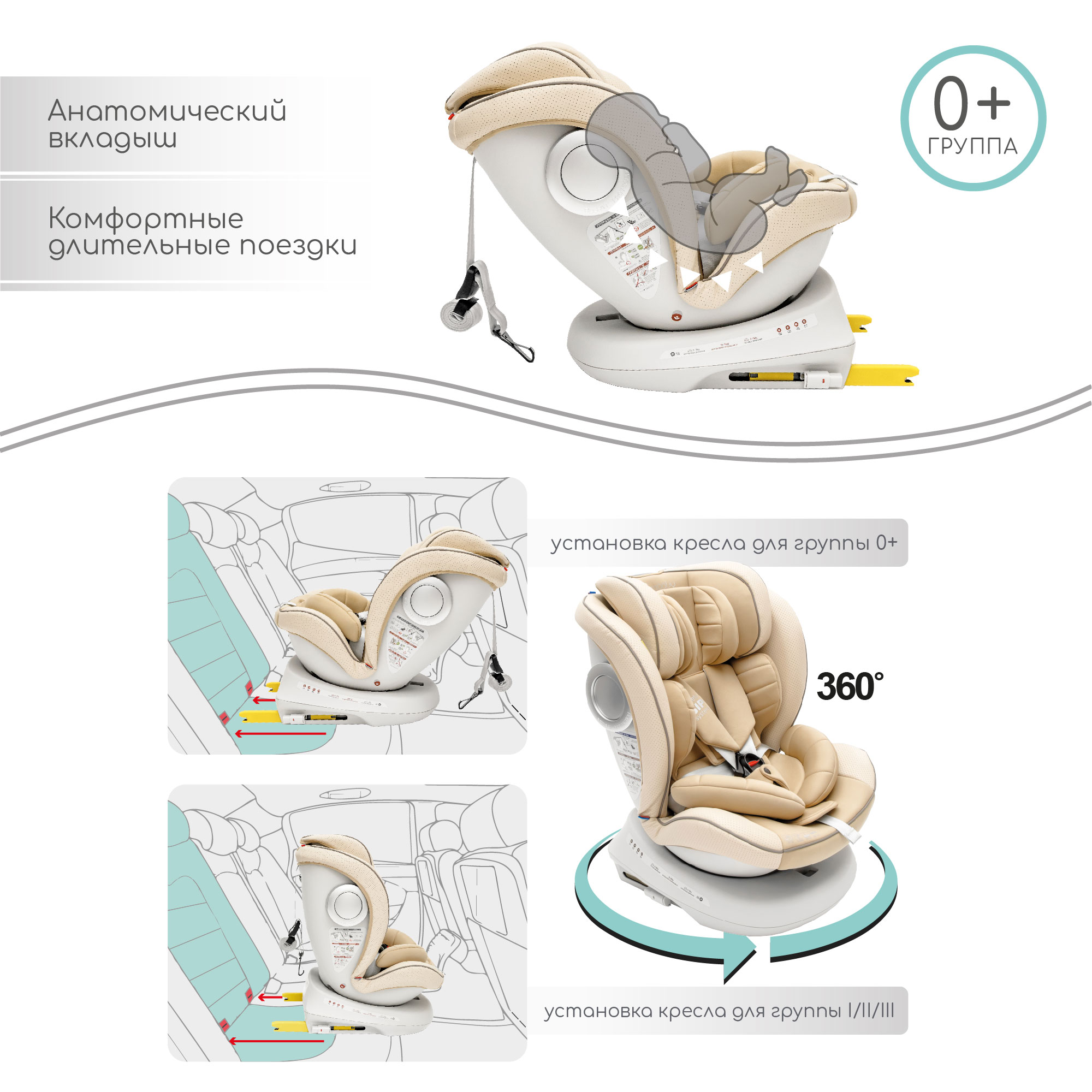 Автокресло Amarobaby Сhampion Isofix класс D группа 0+/1/2/3 Бежевый - фото 9