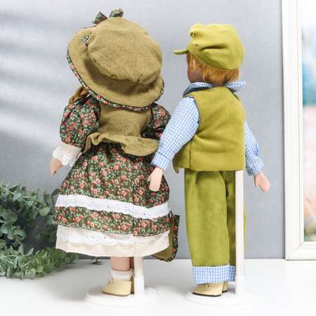 Кукла коллекционная Зимнее волшебство парочка «Вика и Антон розочки на зелёном» набор 2 шт 40 см
