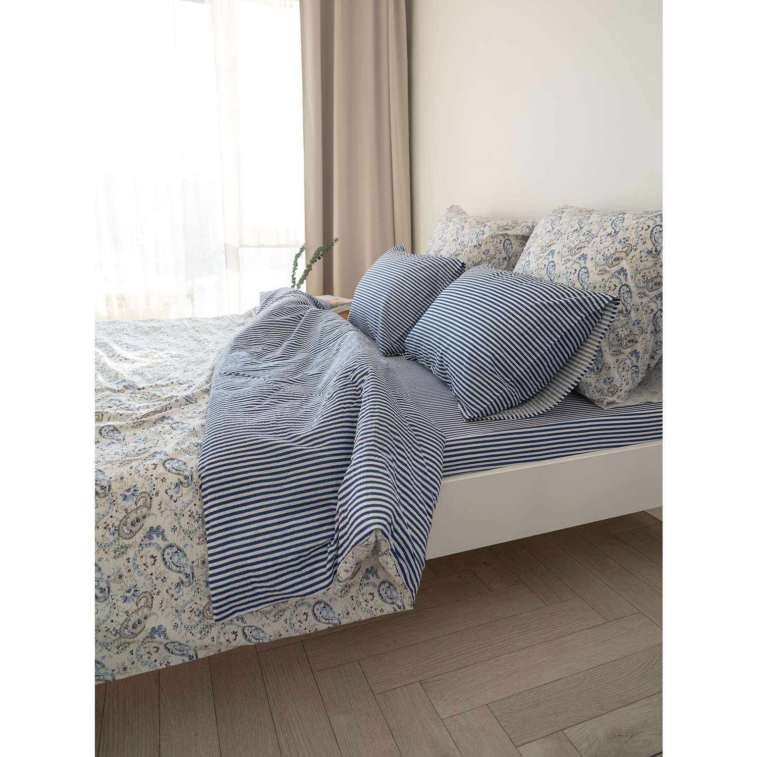Комплект постельного белья DeNASTIA жатый эко-хлопок 1.5-спальный наволочки 50х70 см 2 шт C030078 - фото 3