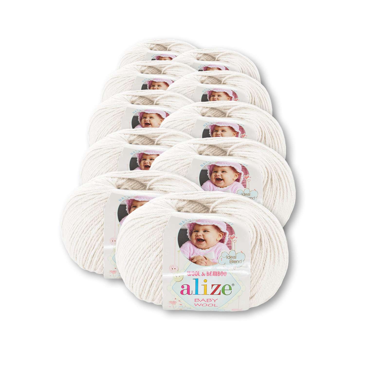 Пряжа для вязания Alize baby wool бамбук шерсть акрил мягкая 50 гр 175 м 62 молочный 10 мотков - фото 2