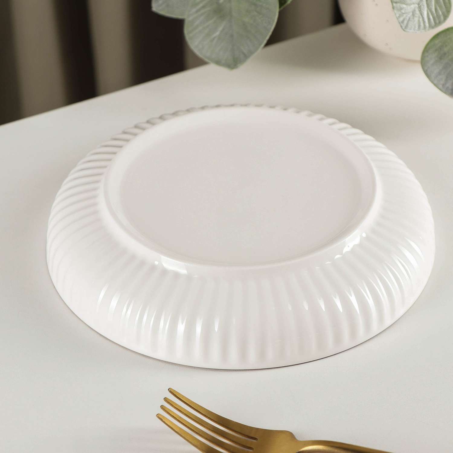 Тарелка Sima-Land керамическая десертная «Иллюзия» d=18 см цвет белый и серый - фото 3