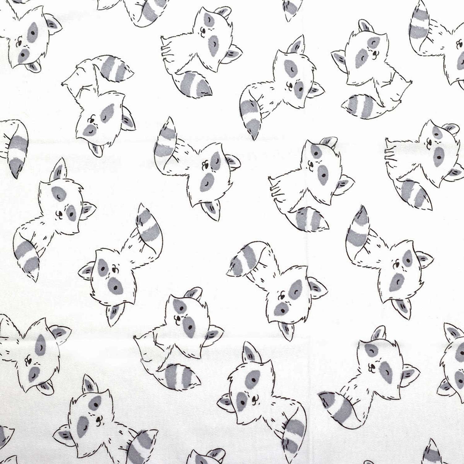 Ткань Совушка трикотаж интерлок с рисунком енотики хлопок для творчества 45х50 см бело-серый - фото 3
