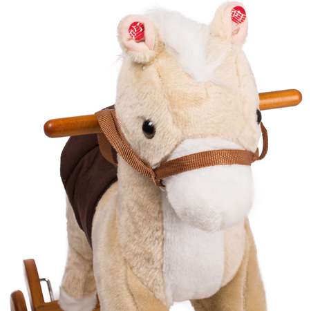 Лошадка-качалка BabyGo белая с колесами 40 см