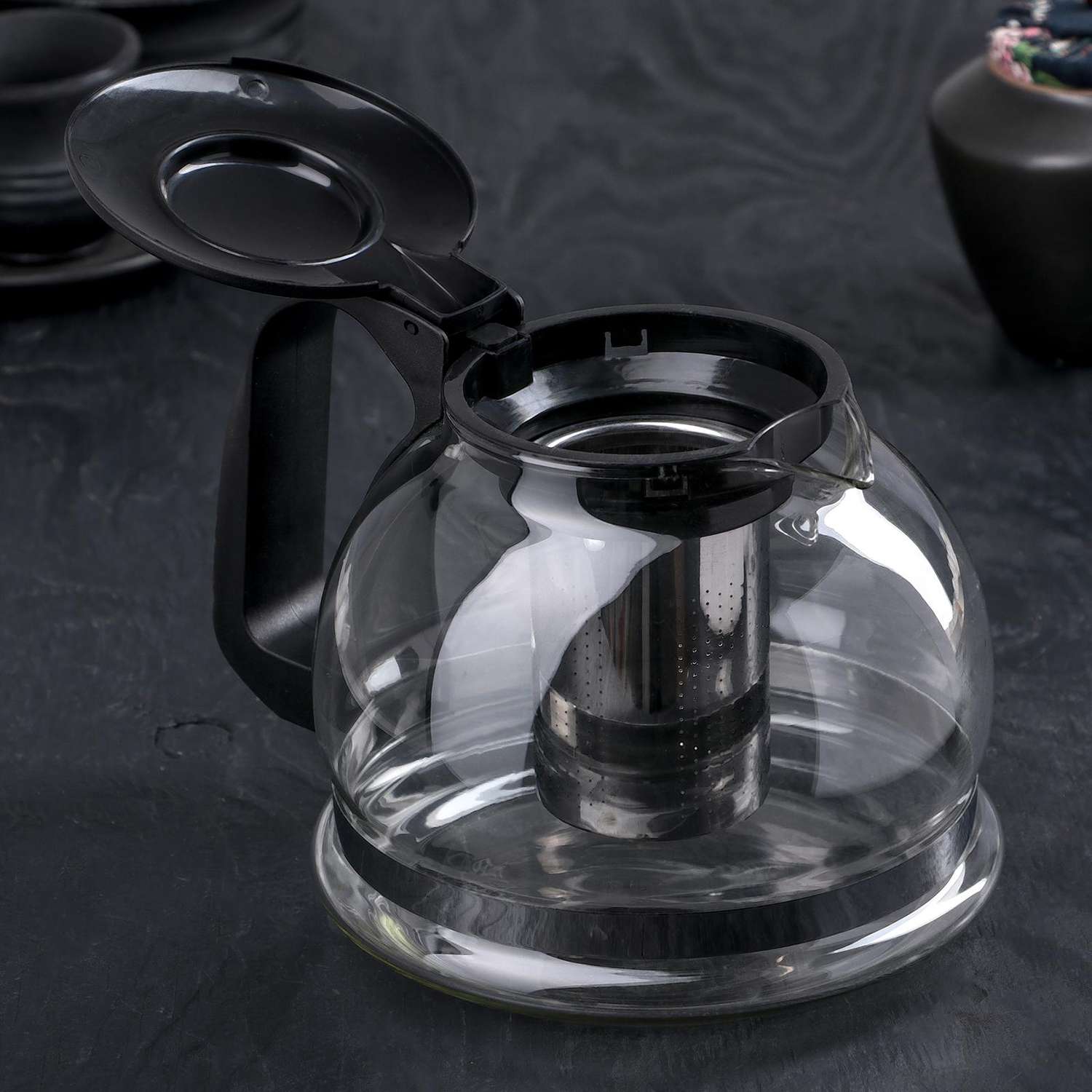 Чайник Sima-Land стеклянный заварочный «Иллюзия» 1.6 л с металлическим ситом цвет чёрный - фото 2
