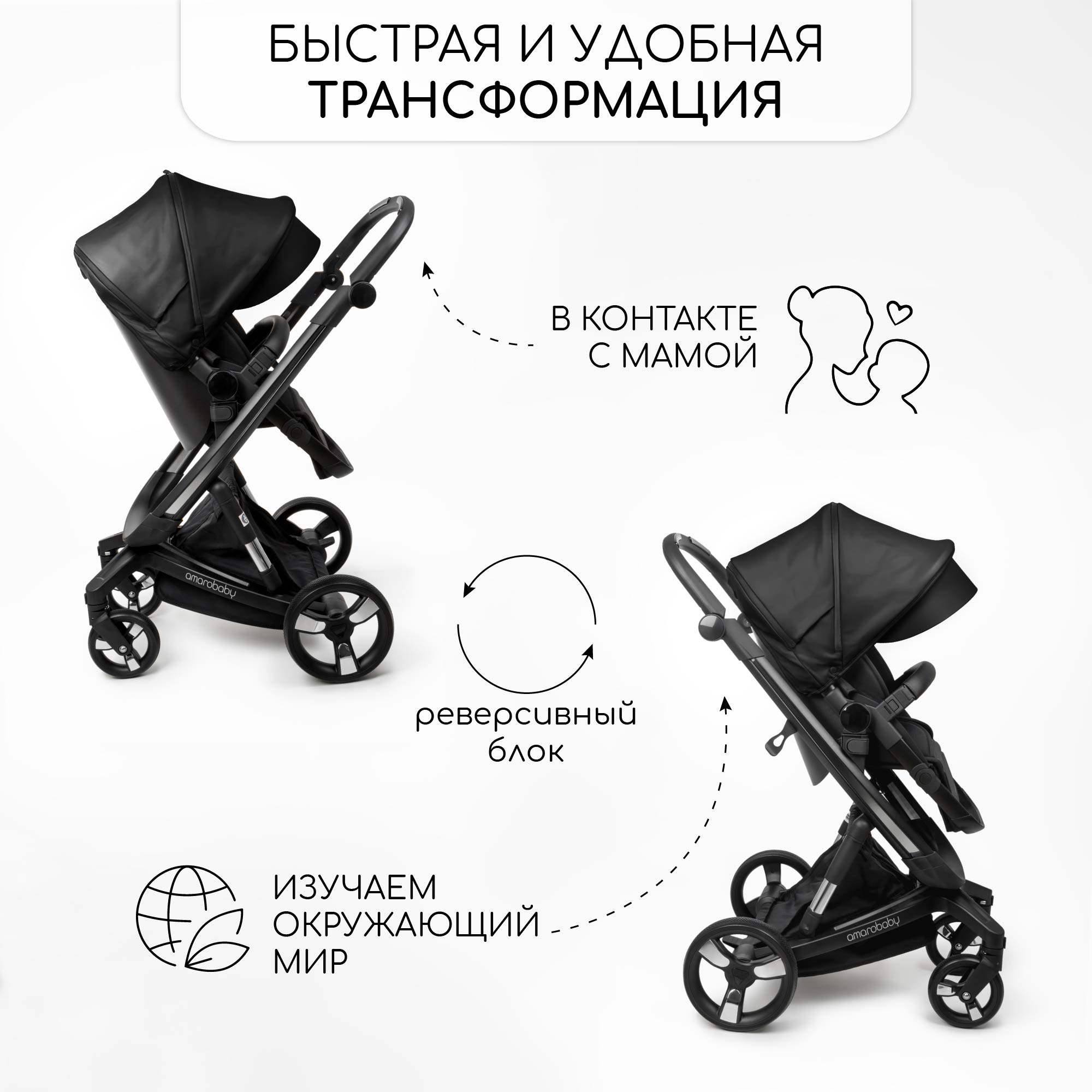 Коляска детская Amarobaby из экокожи 2в1 Tutum Черный - фото 9