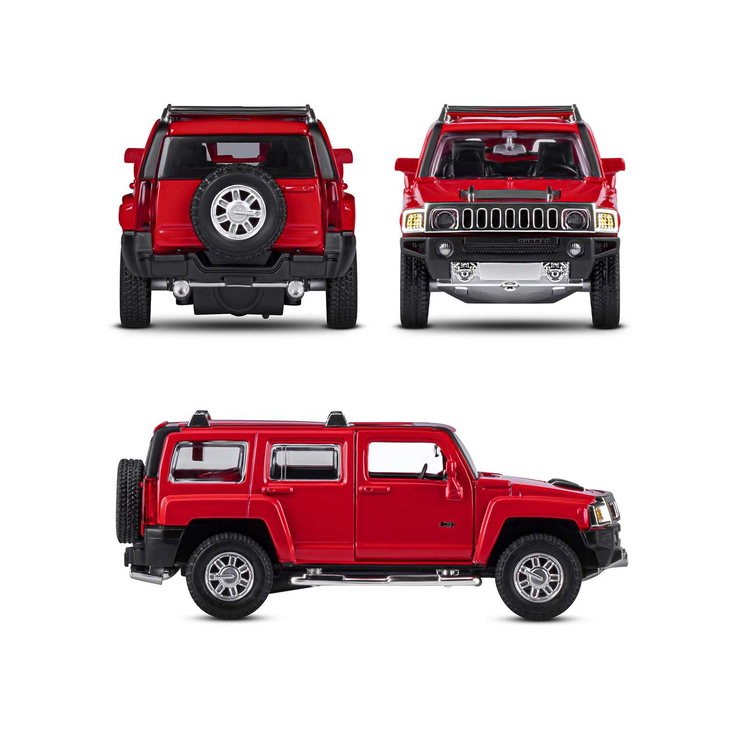 Машинка металлическая АВТОпанорама игрушка детская Hummer H3 1:32 красный JB1251293 - фото 4