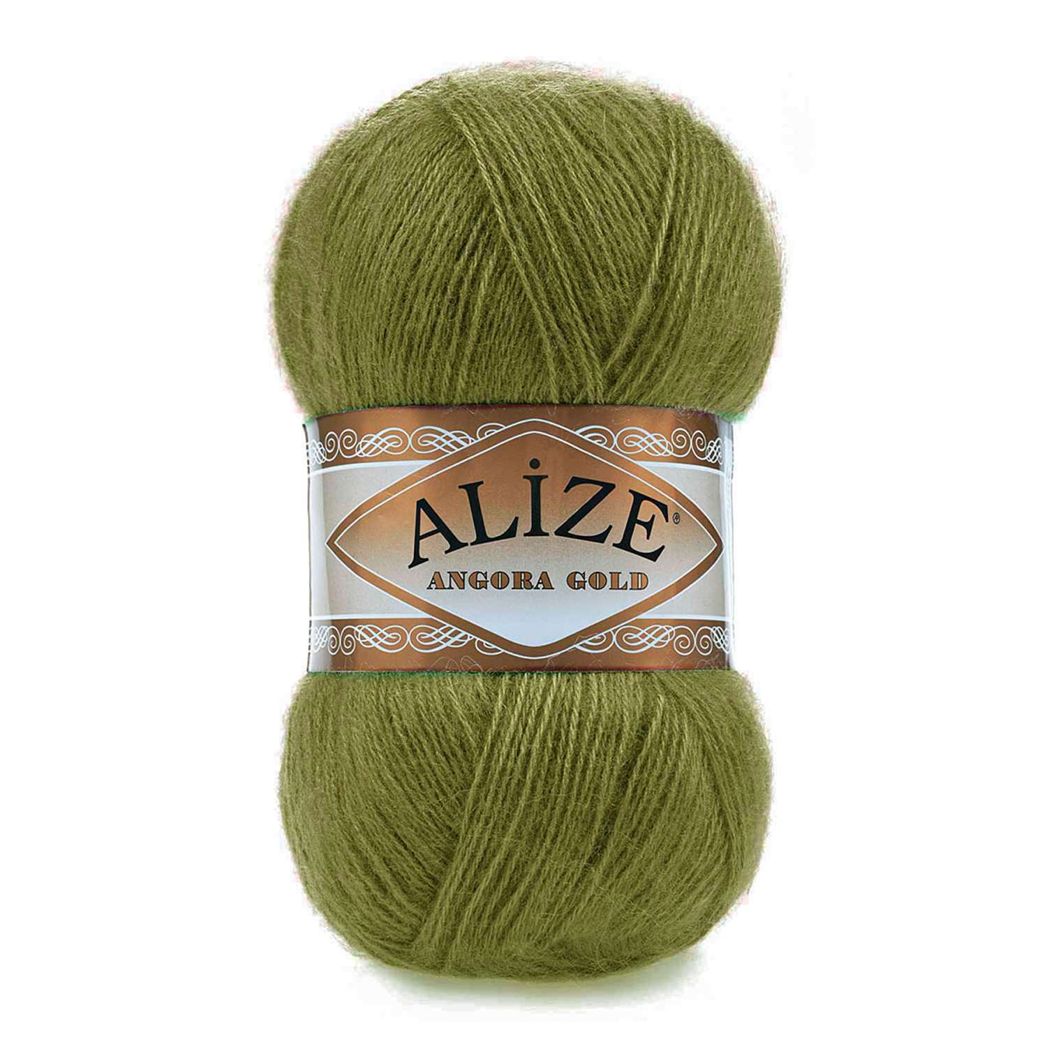 Пряжа Alize мягкая теплая для шарфов кардиганов Angora Gold 100 гр 550 м 5 мотков 758 оливковый - фото 6
