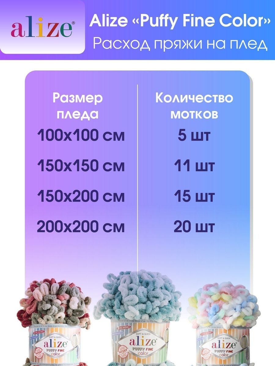 Пряжа Alize фантазийная плюшевая Puffy Fine Color микрополиэстер 100гр 14.5 м 5 мотков 6467 секционный - фото 8