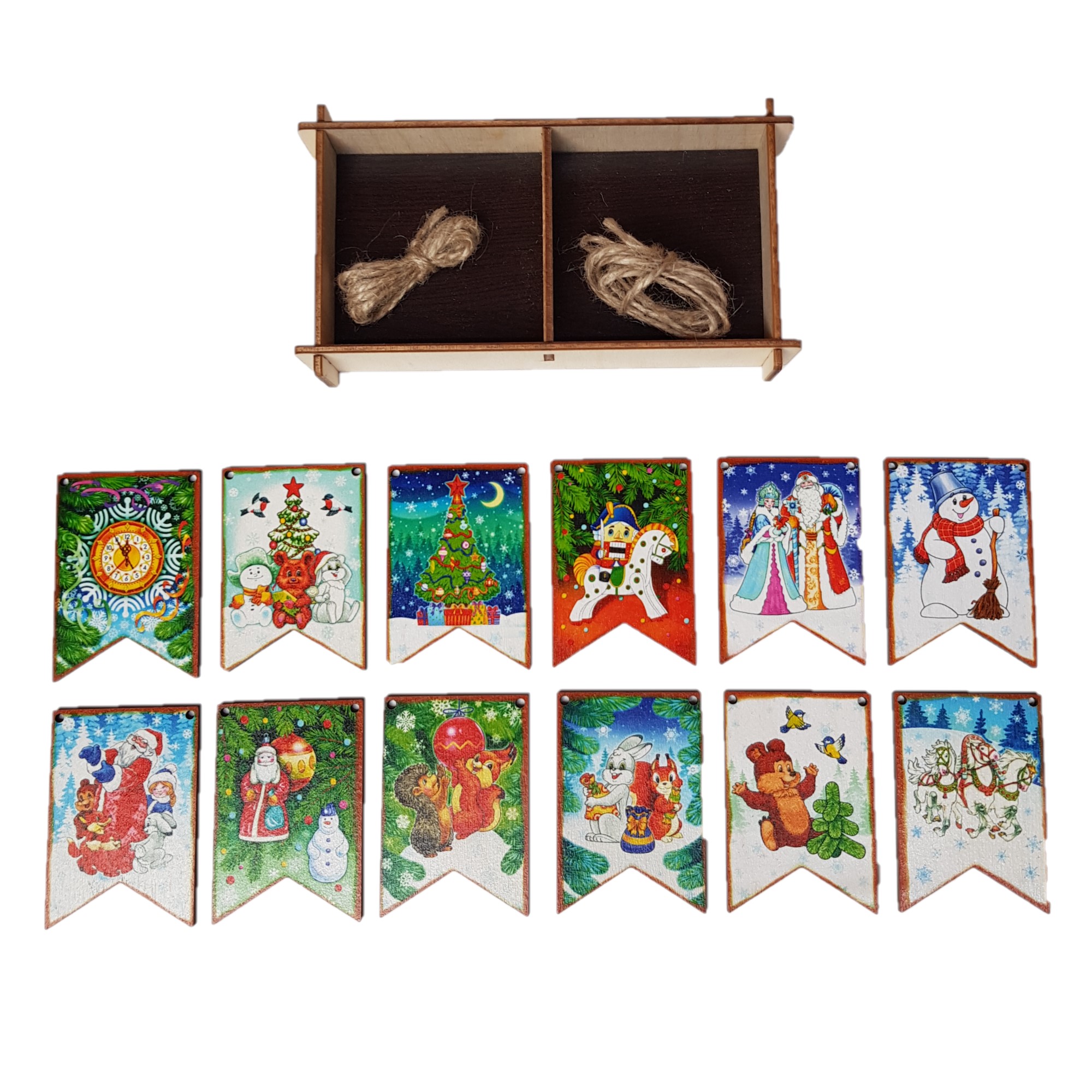 Набор деревянный Нескучные игры Новогодние флажки из дерева 12 деталей - фото 2