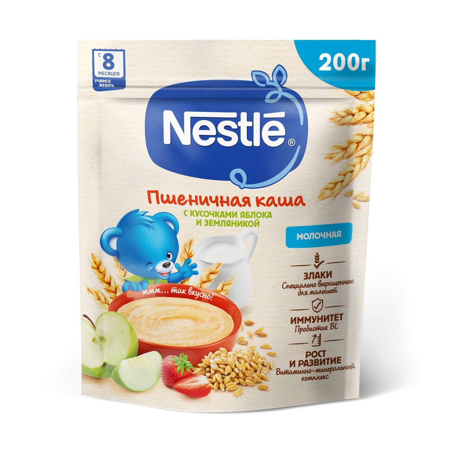 Каша молочная Nestle пшеница-земляника-яблоко 200г с 8месяцев - фото 1
