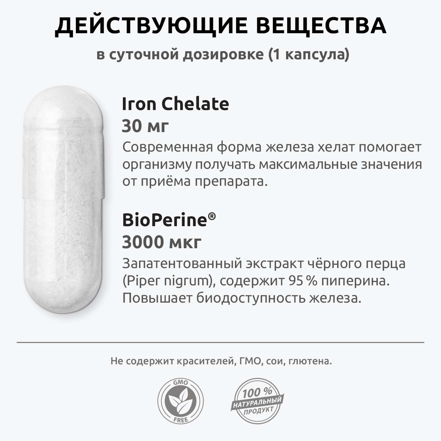 Железо хелатное премиум UltraBalance Iron Chelated Premium with BioPerine витамины хелат с пиперином 90 капсул - фото 11