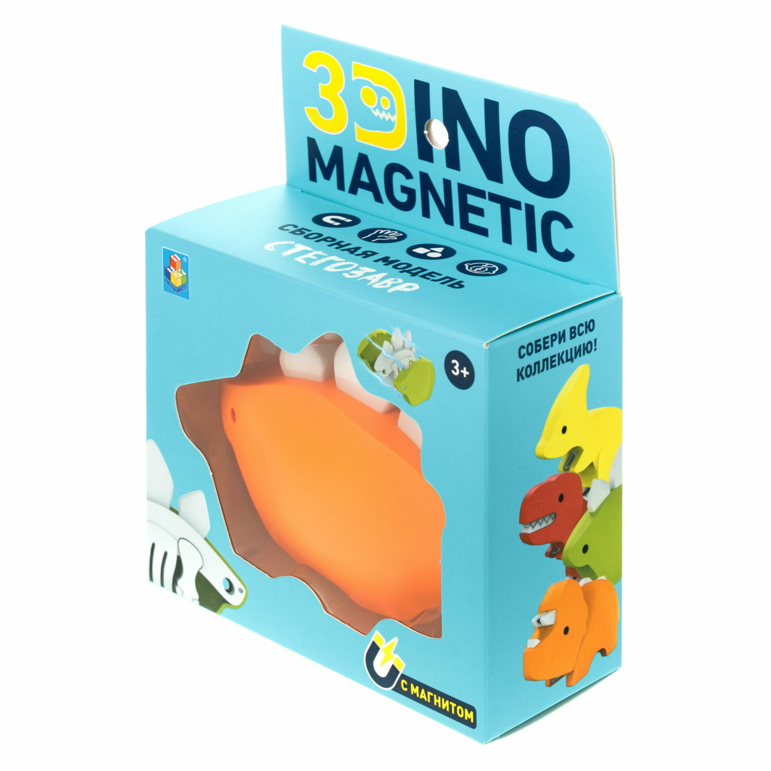 Конструктор монтессори 1TOY 3Dino Magnetic динозавр Стегозавр оранжевый - фото 10