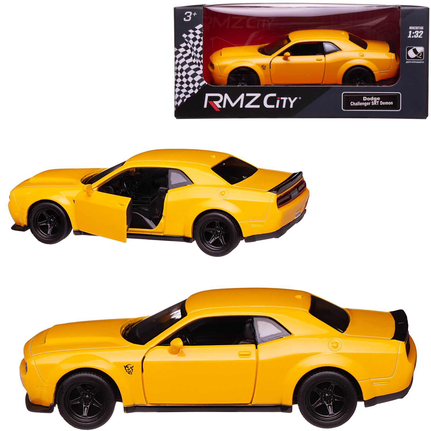 Автомобиль Uni-Fortune Dodge 1:32 фрикционный желтый 554040-YL - фото 3