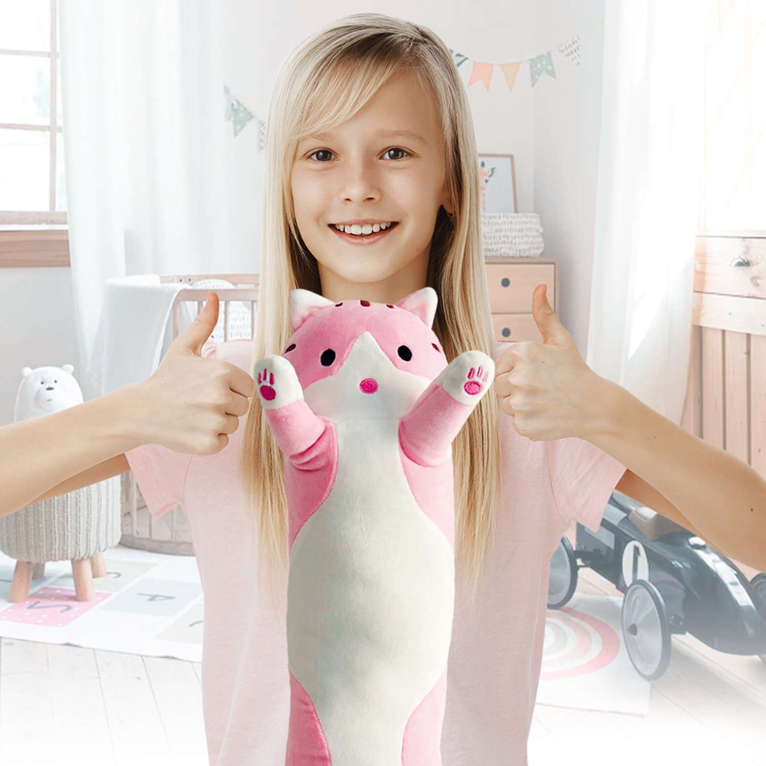 Игрушка-обнимашка Territory подушка кот Батон розовый 70 см - фото 4